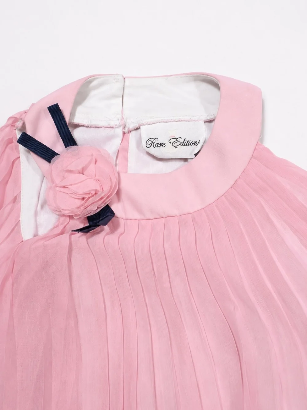 Rare Editions Girls Pink Pleated Dress with Navy & White Trim. Size 5